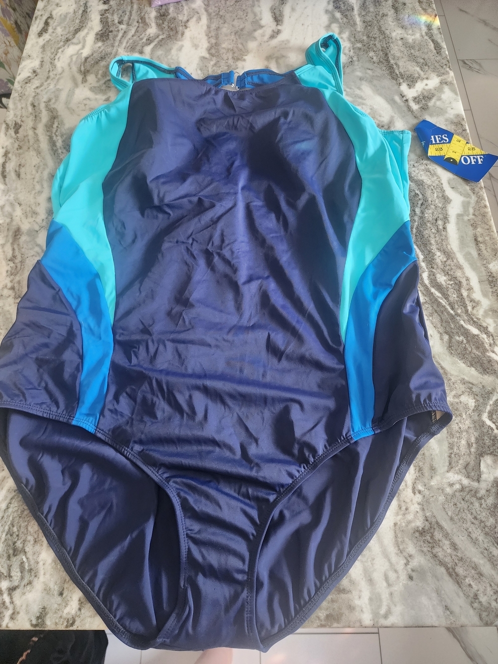 Navy and Aqua Colorblock One-Piece Swim Suit